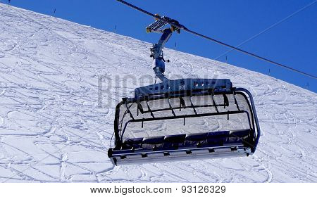 Empty Ski Cable Car Close Up At Snow Mountains Titlis