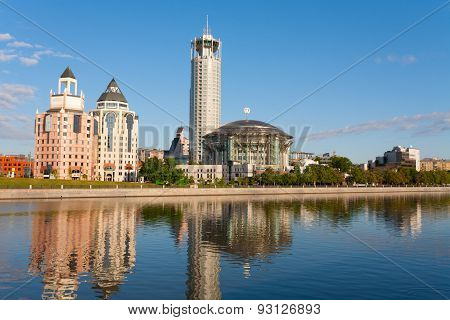Moscow International House Of Music And Red Hills Hotel In Sunny Summer Morning