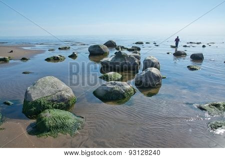 Sandy beach landscape with small rocks