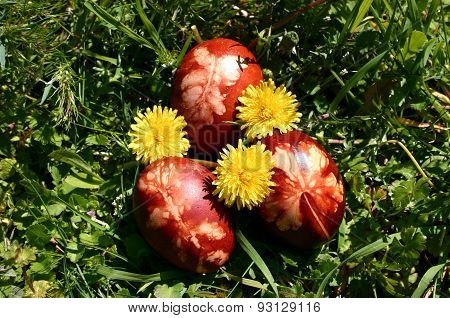 Easter eggs colored with onion peel