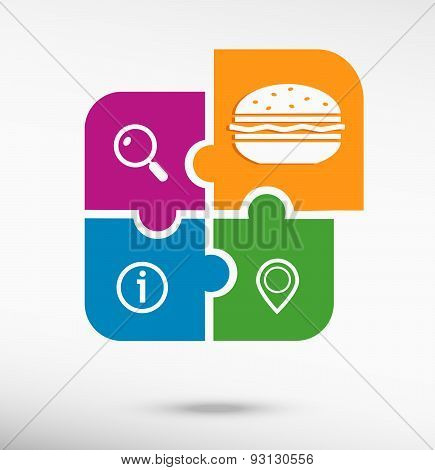 Hamburger Sign Icon On Colorful Jigsaw Puzzle