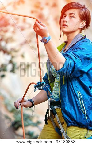 belayer with the rope