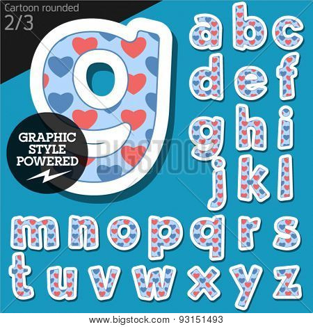 Vector children alphabet set in redneck heart style. File contains graphic styles available in Illustrator. Lowercase letters