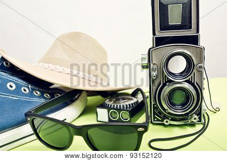 Twin-lens Reflex Camera With Sneaker