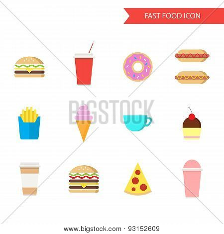 Fast food icon set. Flat design vector illustration.