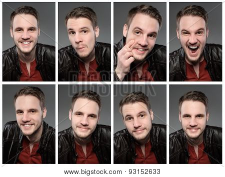 Set Of Expresions Of Handsome Man With Beard