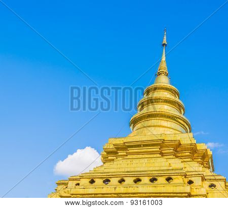 Old Temple With White Cloud And Blue Sky