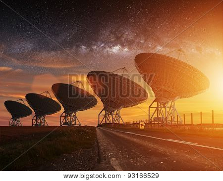Radio Telescope View At Night