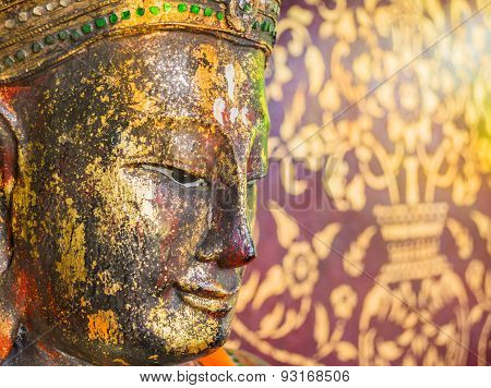 Ancient Buddha Sculpture In The Temple ,chiang Mai Thailand.