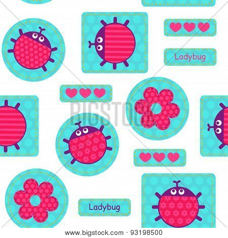 Ladybirds Pink Seamless Vector Pattern