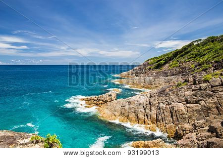 Vew Point Beautiful Crystal Clear Sea And White Sand Beach With Stone At Tachai Island, Andaman, Tha