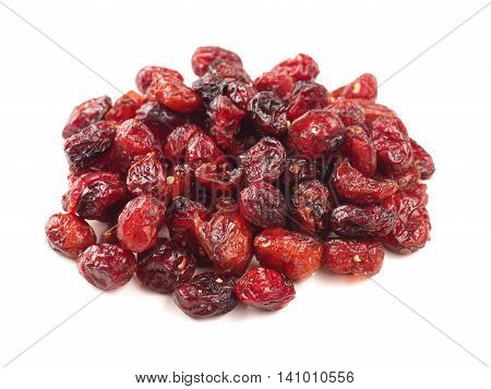 Dried cranberries on a whitebackground healthy food concept