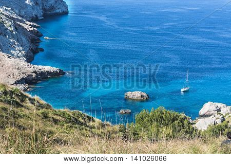 Nice Sailboat in a beautiful bay in Majorca Spain.