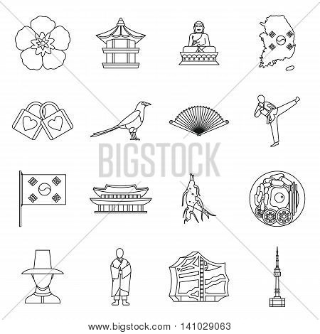 South Korea icons set in outline style. South Korea symbols set collection vector illustration
