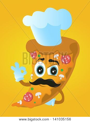 pizza chef cook with mustache in cap illustration