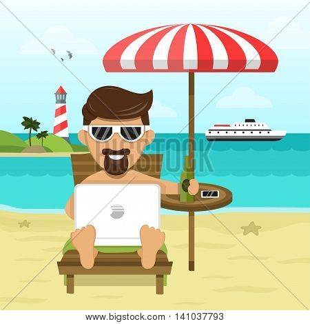 on the beach freelance Work & Rest flat illustration