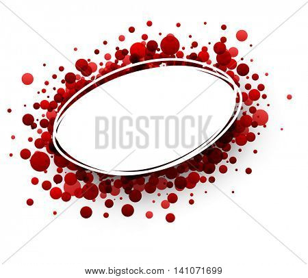 Paper oval white background with red drops. Vector illustration.