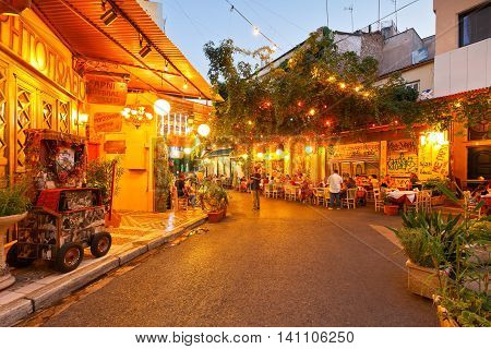 ATHENS, GREECE - AUGUST 02, 2016: Psirri neighborhood in central Athens on August 02, 2016.
