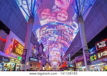 LAS VEGAS - JULY 04 : The Fremont Street Experience on July 04 2016 in Las Vegas Nevada. The Fremont Street Experience is a pedestrian mall and attraction in downtown Las Vegas