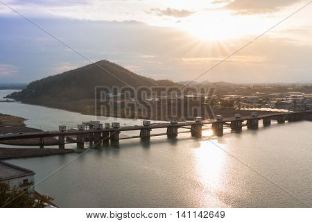Landscape Of Inuyama City View With Mountain And Kiso River At Sunset