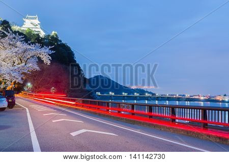 Light Trail On Road In Night At Inuyama Castle