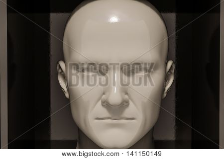 3d render: poster with color plastic head