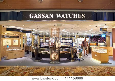 SINGAPORE - CIRCA NOVEMBER, 2015: interior of a store at Singapore Changi Airport. Changi Airport  is the primary civilian airport for Singapore.