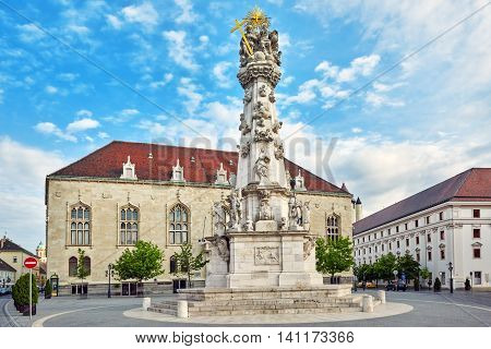 Holy Trinity Column Near St.matthias Church In Budapest. One Of The Main Temple In Hungary