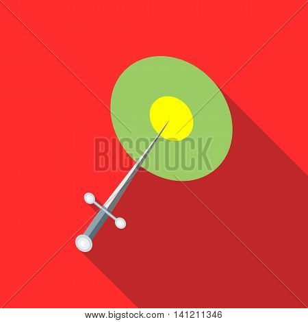 Steel throwing knife icon in flat style on a red background