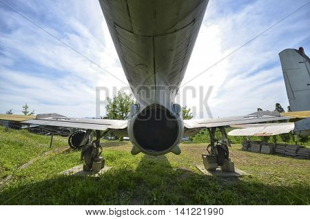 The exhaust of the turbine of a fighter jet