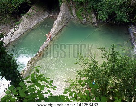 Sochi, Russia - June 26, 2014: The natural monument - natural swimming pool 