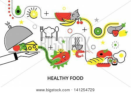 Modern flat thin line design vector illustration concepts of healthy homemade food and restaurant meals for graphic and web design