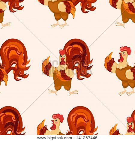 Cock pattern. Cartoon style. Rooster set vector illustration. Vector image of a cock.