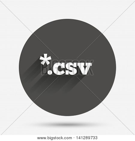 File document icon. Download tabular data file button. CSV file extension symbol. Circle flat button with shadow. Vector