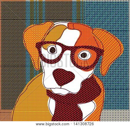Dog portrait pappy in glass patchwork. Color vector illustration. EPS8