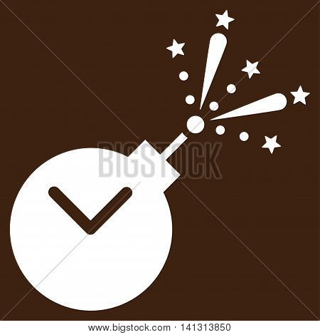 Time Fireworks Charge vector icon. Style is flat symbol, white color, rounded angles, brown background.