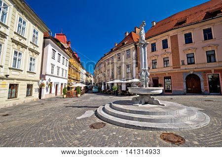 Cobbled streets of old Ljubljana capital of Slovenia