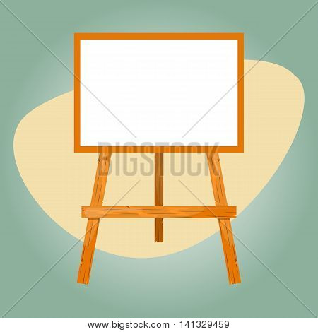 Wooden easel with a blank canvas. Cartoon style style
