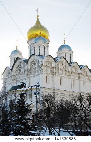 Arkhangel's church in winter. Moscow Kremlin. UNESCO World Heritage Site.