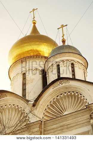 Arkhangel's church in winter. Moscow Kremlin. UNESCO World Heritage Site.