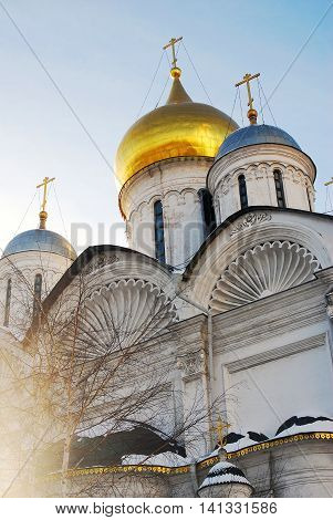 Arkhangel's church in winter. Moscow Kremlin. UNESCO World Heritage Site.