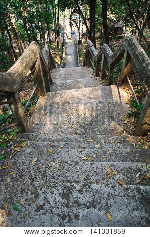 The stairs to the top of PHRA THAT PHUPEK. 490 step to top mountain. Sakon Nakhon Thailand