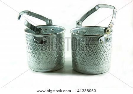 silver Metal Tiffin Food Container On White Background