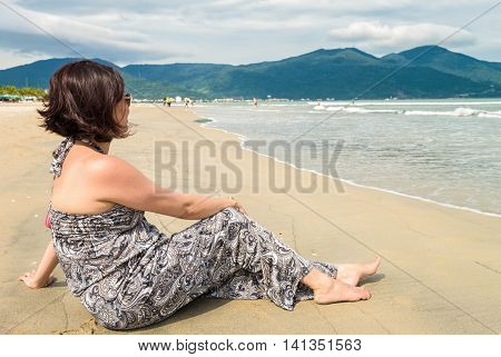 Woman Looking At The Sea In The China Beach Danang