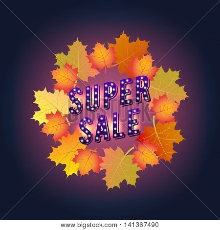 Super Sale banner. Autumn. Paper Design. Maple leaves.