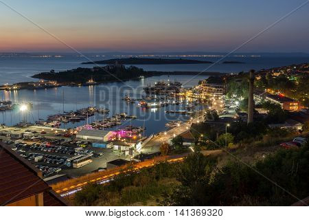 Night Panoramic view of the port of Sozopol, Burgas Region, Bulgaria