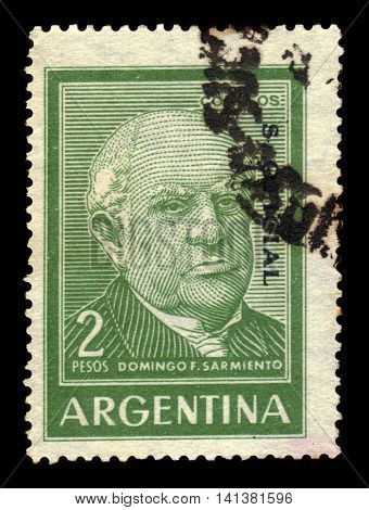 ARGENTINA - CIRCA 1962: a stamp printed in the Argentina shows Domingo F. Sarmiento, seventh President of Argentina, circa 1962