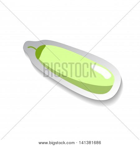 Zucchini vector icon in flat style with shadow. Vegetable pictogram. Simple zucchini illustration on white. Zucchini isolated. Zucchini image for background patch web design. Healthy food.