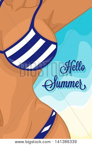 Poster with a girl. Summer beach party flyer design. 
