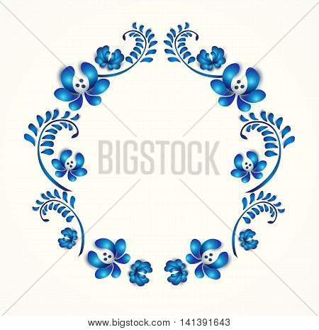 Old traditional gzel ornament. Decorative floral blue wreath.